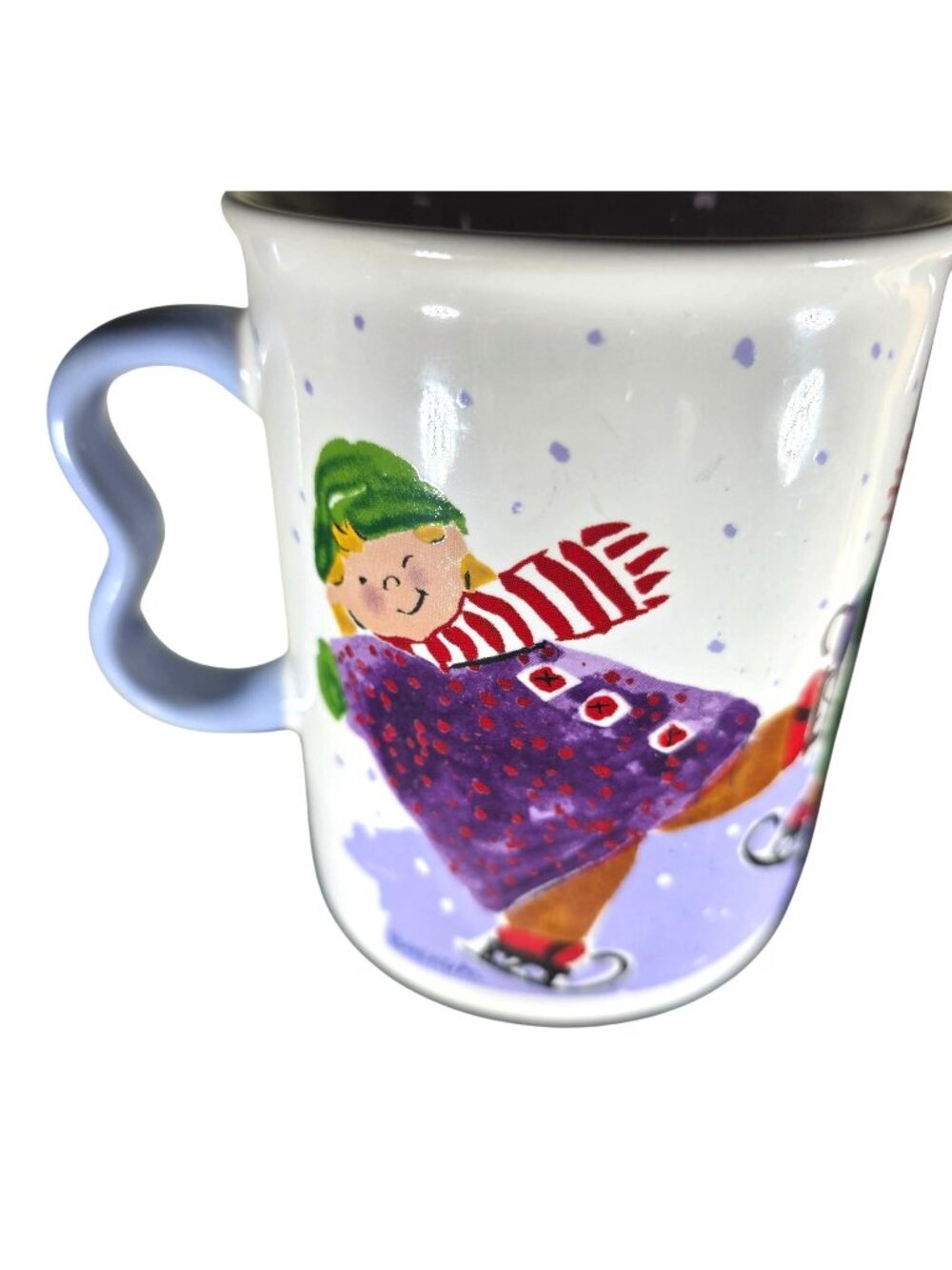 christmas mug Pfaltzgraff Designer Collection coffee cup Ice Skating children